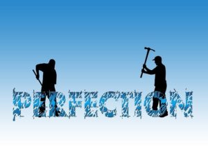 Perfection illustration with word and two workers