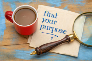 Find your purpose advice or reminder - handwriting on a napkin