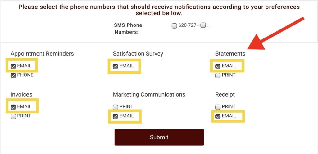 Select email delivery for updates and billing